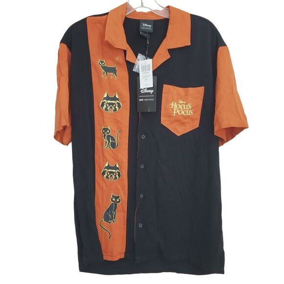 Disney Hocus Pocus Shirt Men Small Binx Bowling Woven Button-Up Cat Our Universe - Picture 1 of 7